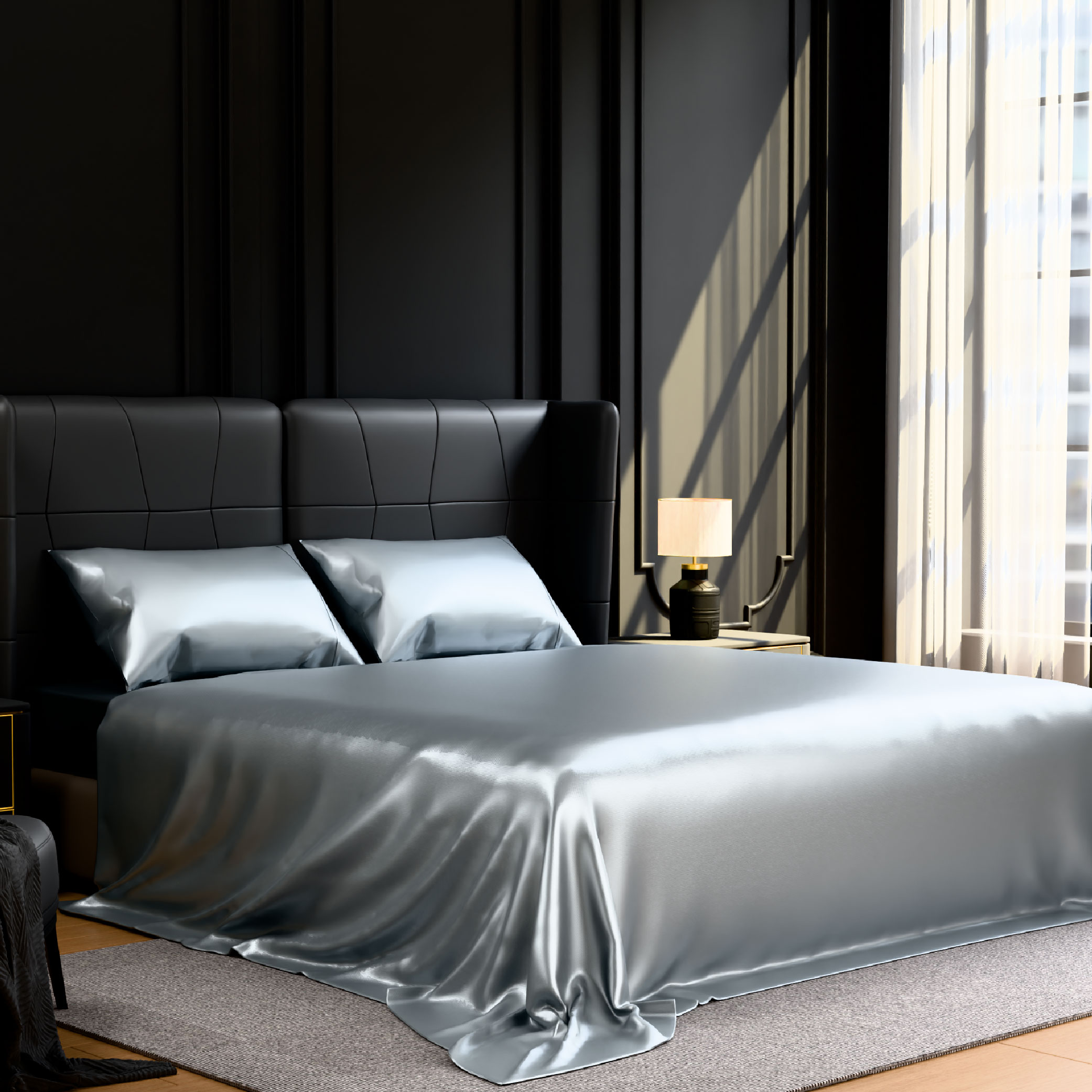 Satin Bed Sheets, King Size Sheets Set, 4 Pcs Silky Bedding Set With 15 Inches Deep Pocket For Mattress (King, Grey)_voghion.com